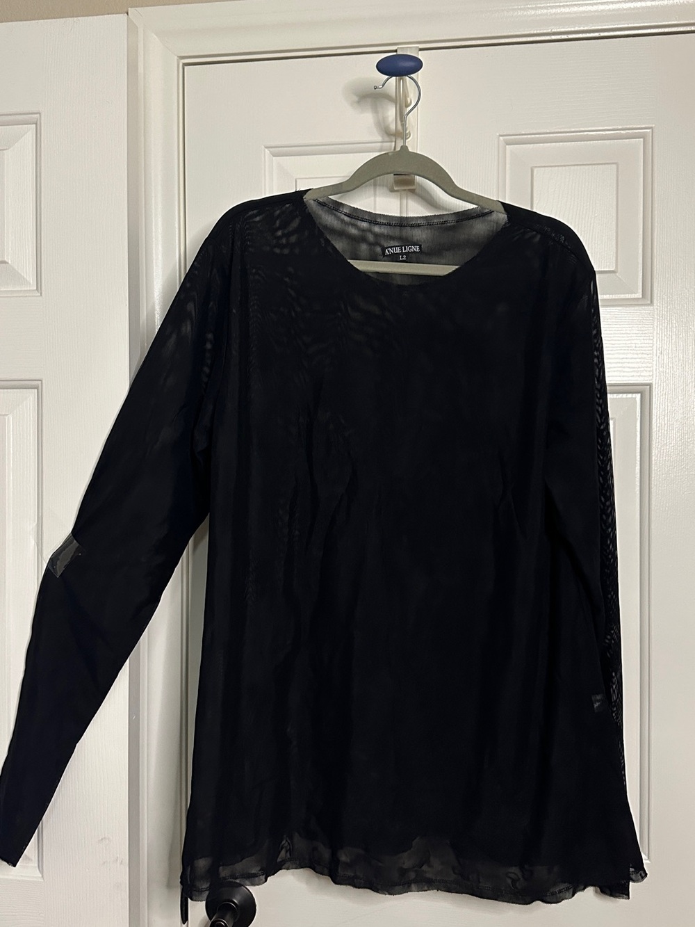 A’nue Ligne Black Sheer Long-Sleeve Blouse XL - Picture 2 of 9